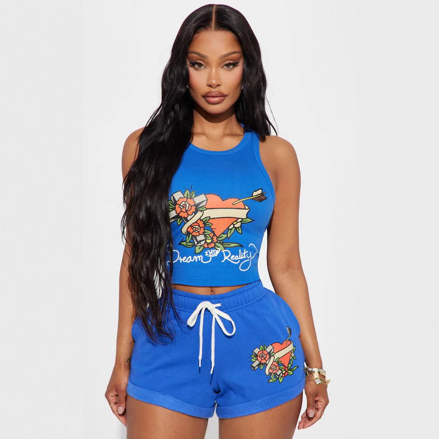 Printed Vest and Shorts Set