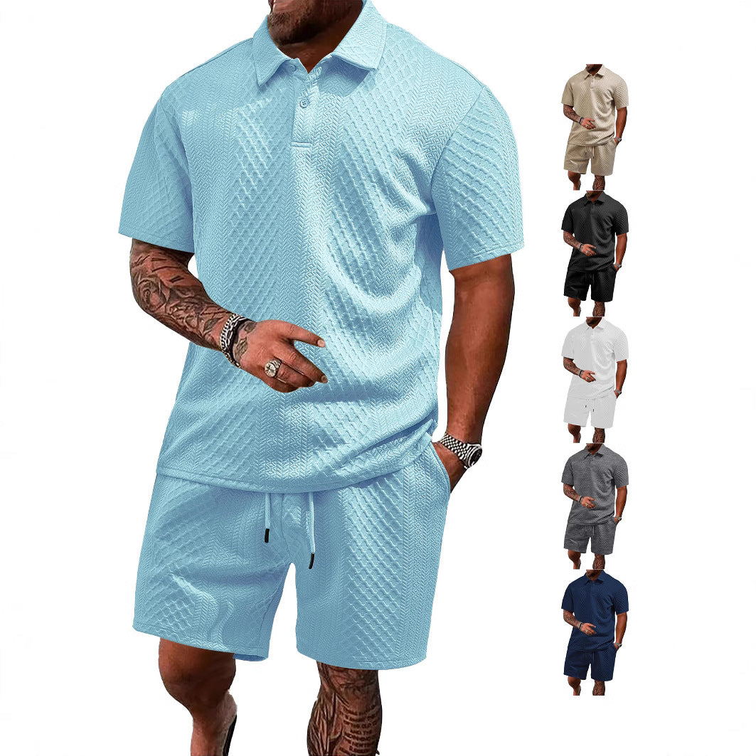 Men's Jacquard Polo Shorts Set