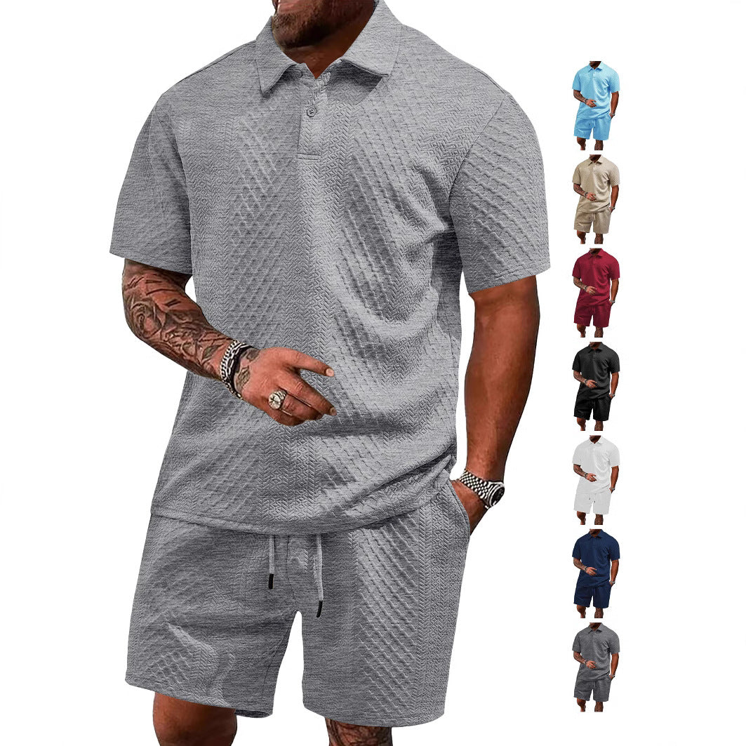Men's Jacquard Polo Shorts Set
