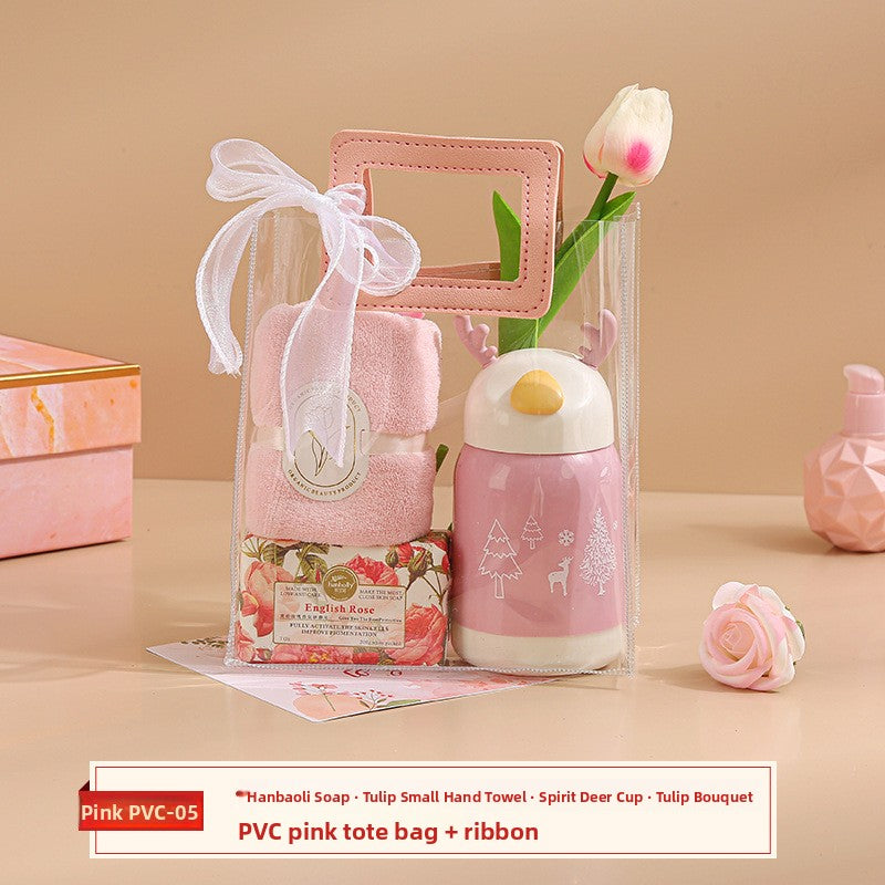Soft Coral Velvet Towel Gift Set, Three-Piece with Hair Band and Bath Ball