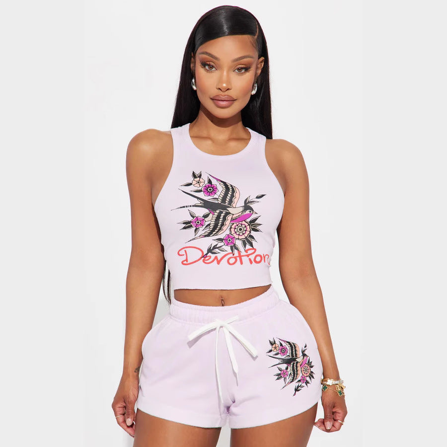 Printed Vest and Shorts Set