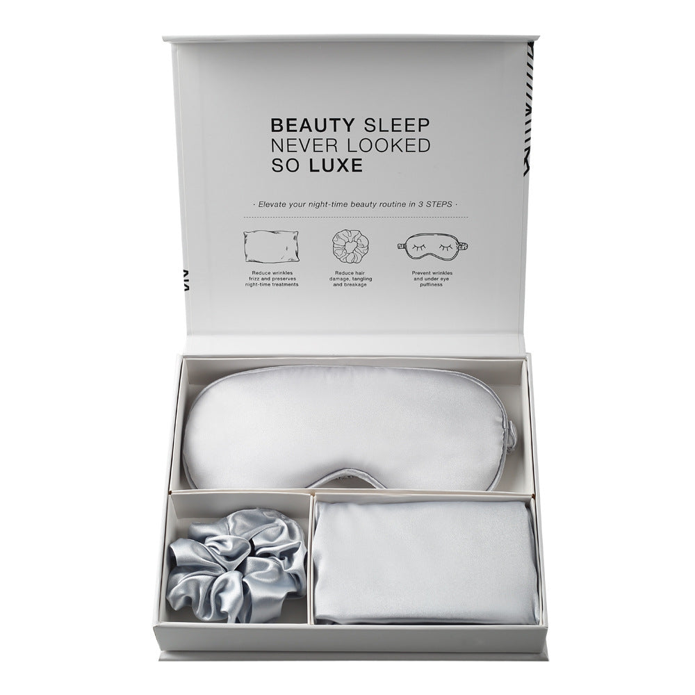 Satin 3-Piece Sleep Set Eye Mask Hair Tie Pillowcase Magnetic Gift Box