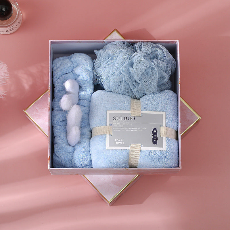 Soft Coral Velvet Towel Gift Set, Three-Piece with Hair Band and Bath Ball