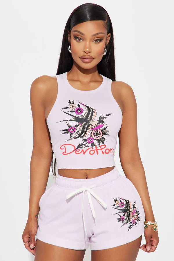 Printed Vest and Shorts Set