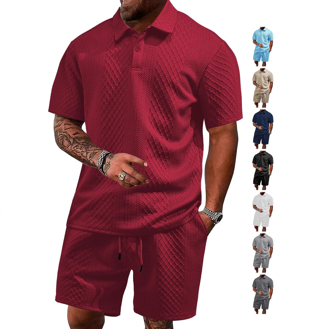 Men's Jacquard Polo Shorts Set