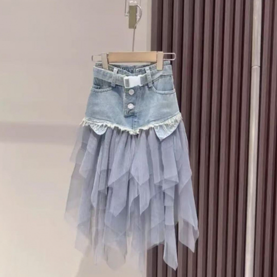 Girls Denim Patchwork Two-Piece Set