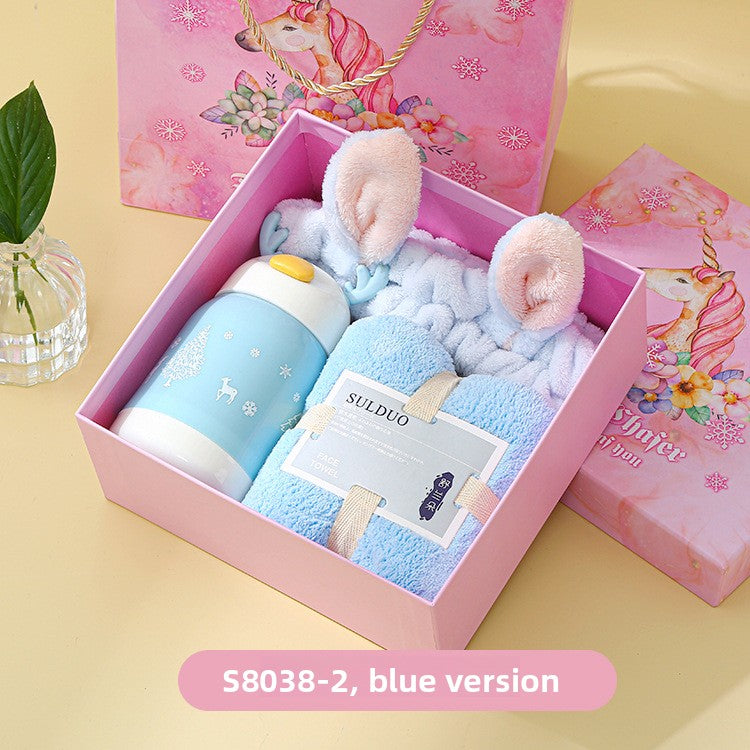 Soft Coral Velvet Towel Gift Set, Three-Piece with Hair Band and Bath Ball