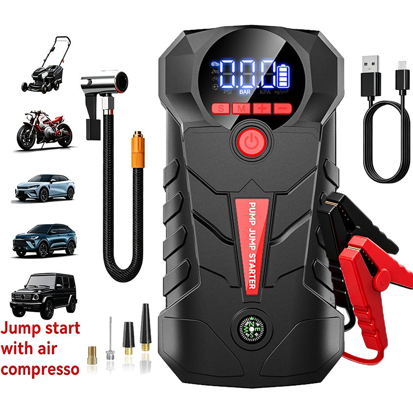 4-in-1 Car Jump Starter with Tire Inflator Digital Display 6000mAh Portable Power Bank