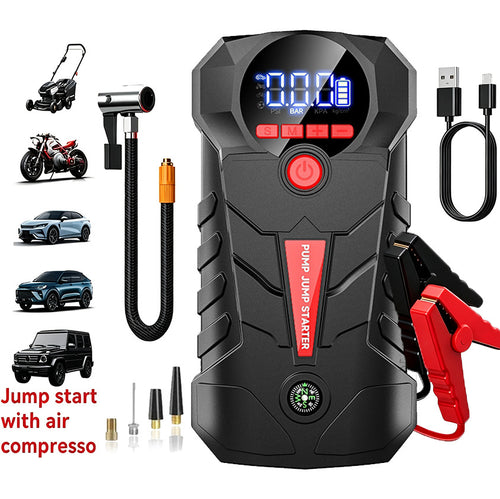 4-in-1 Car Jump Starter with Tire Inflator Digital Display 6000mAh Portable Power Bank