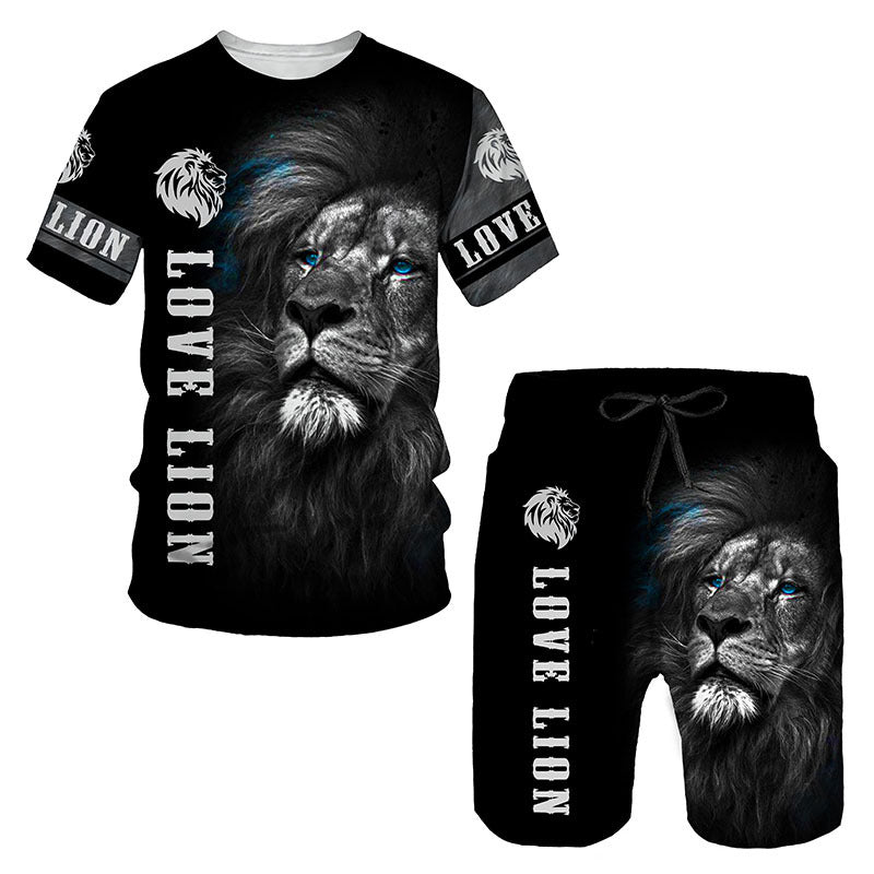 Men's 3D Lion Print Sportswear Set